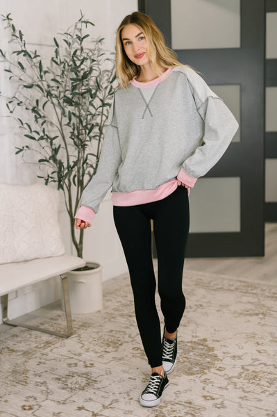 Midnight Cravings Trim Accent Pullover Sweatshirt in Grey