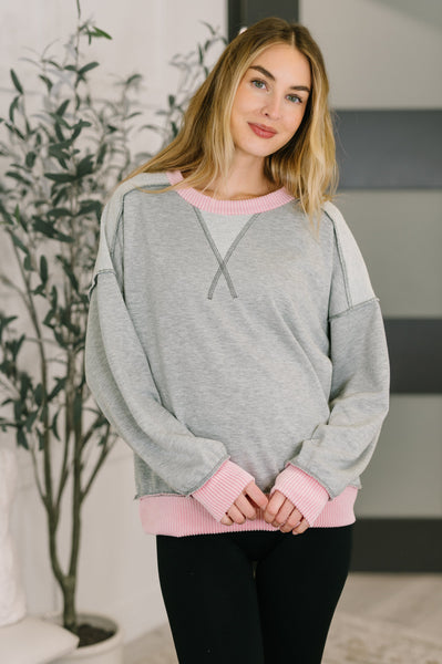 Midnight Cravings Trim Accent Pullover Sweatshirt in Grey
