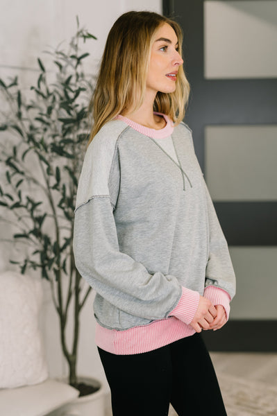 Midnight Cravings Trim Accent Pullover Sweatshirt in Grey