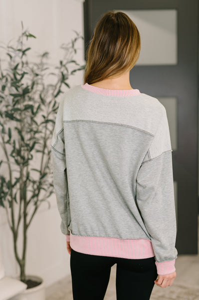Midnight Cravings Trim Accent Pullover Sweatshirt in Grey