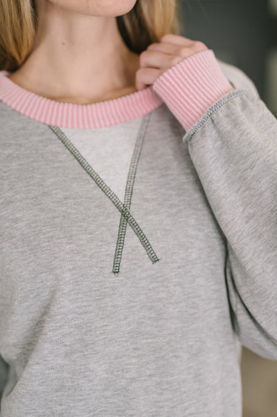 Midnight Cravings Trim Accent Pullover Sweatshirt in Grey