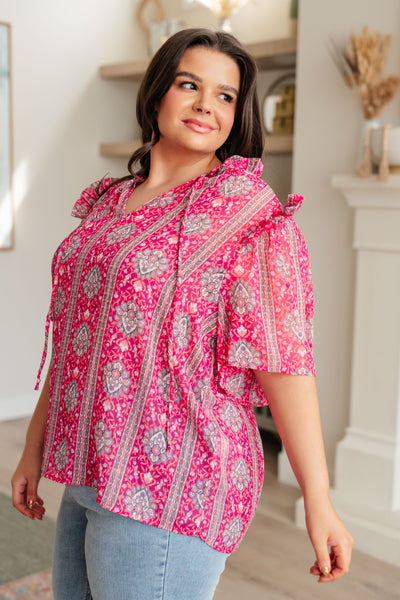 Moments Like This V-Neck Bell Sleeve Blouse - Ruby Rebellion