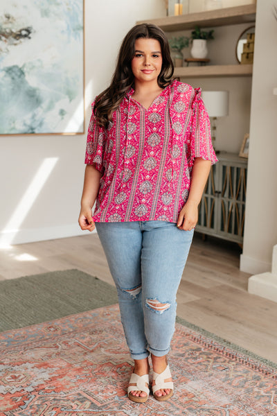 Moments Like This V-Neck Bell Sleeve Blouse - Ruby Rebellion