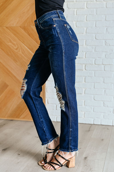 Montana High Rise Rigid Magic Distressed Straight Jeans - Ruby Rebellion