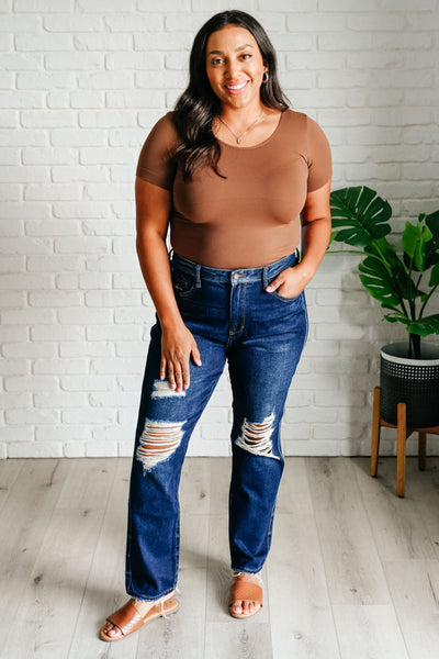 Montana High Rise Rigid Magic Distressed Straight Jeans - Ruby Rebellion