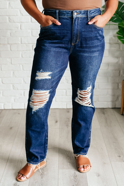 Montana High Rise Rigid Magic Distressed Straight Jeans - Ruby Rebellion