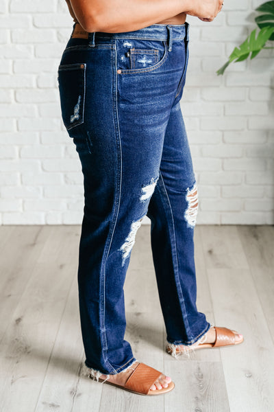 Montana High Rise Rigid Magic Distressed Straight Jeans - Ruby Rebellion