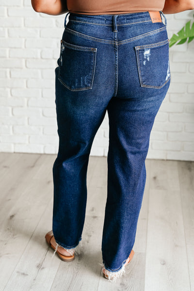 Montana High Rise Rigid Magic Distressed Straight Jeans - Ruby Rebellion