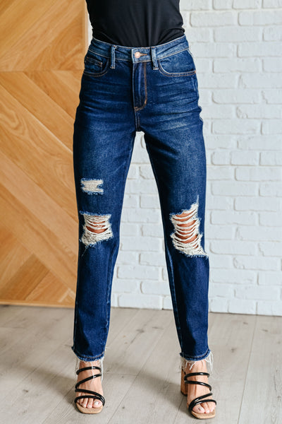 Montana High Rise Rigid Magic Distressed Straight Jeans - Ruby Rebellion