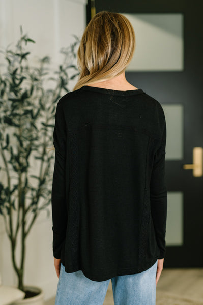 Never Been So Sure Lace Accent Henley Top in Black - Ruby Rebellion