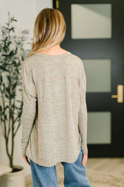 Never Been So Sure Lace Accent Henley Top in Taupe - Ruby Rebellion