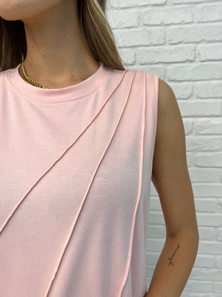 New Normal Pleat Detail Sleeveless Top in Pink - Ruby Rebellion