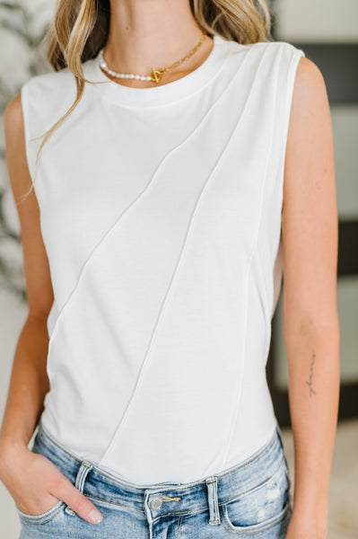 New Normal Pleat Detail Sleeveless Top in White - Ruby Rebellion
