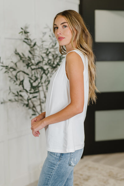 New Normal Pleat Detail Sleeveless Top in White - Ruby Rebellion