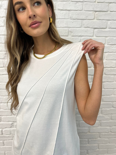 New Normal Pleat Detail Sleeveless Top in White - Ruby Rebellion