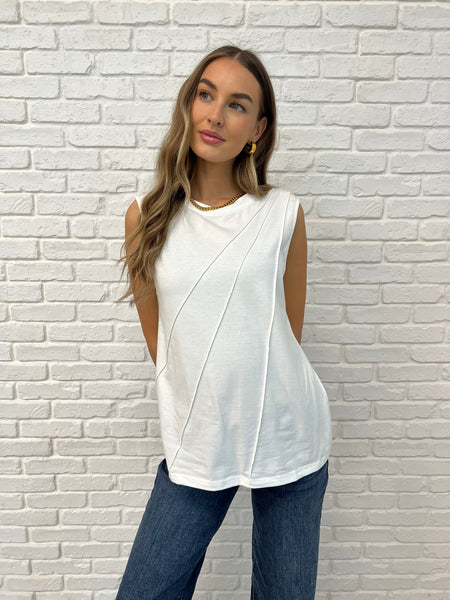 New Normal Pleat Detail Sleeveless Top in White - Ruby Rebellion