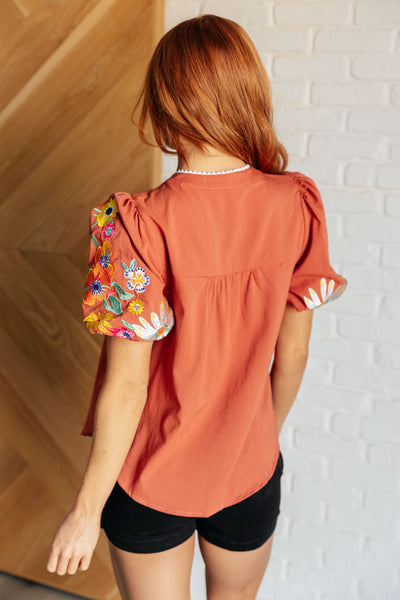 No Concerns Embroidered Sleeve Blouse - Ruby Rebellion