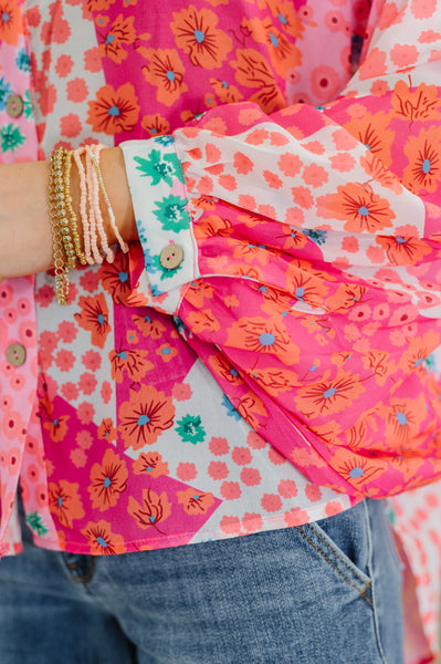 No Hesitation Mixed Print Blouse - Ruby Rebellion
