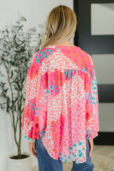No Hesitation Mixed Print Blouse - Ruby Rebellion