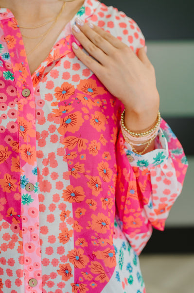 No Hesitation Mixed Print Blouse - Ruby Rebellion