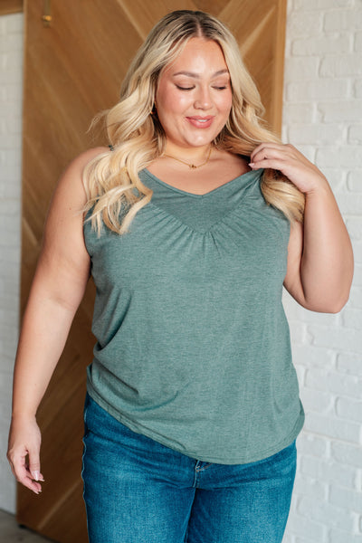 Not So Anxious V-Neck Tank in Mist - Ruby Rebellion
