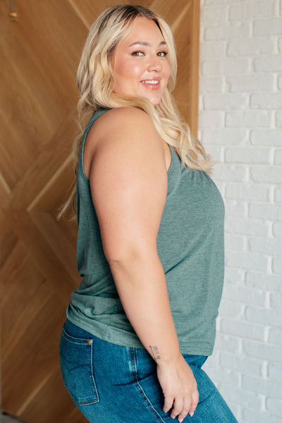 Not So Anxious V-Neck Tank in Mist - Ruby Rebellion