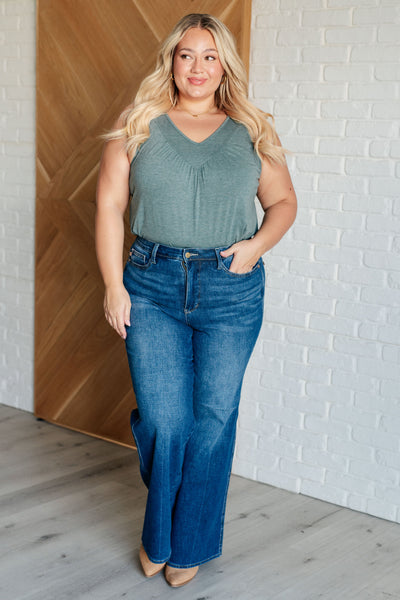 Not So Anxious V-Neck Tank in Mist - Ruby Rebellion