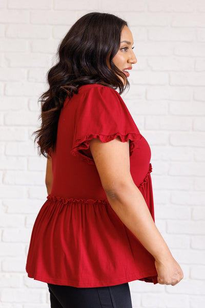 One Day Soon V-Neck Ruffle Detail Top - Ruby Rebellion