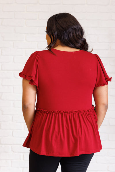 One Day Soon V-Neck Ruffle Detail Top - Ruby Rebellion