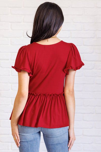 One Day Soon V-Neck Ruffle Detail Top - Ruby Rebellion