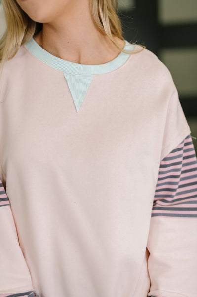 Outside the Lines Oversized Color Block  Pullover - Ruby Rebellion