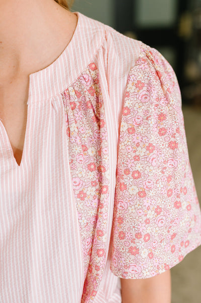 Pretty Prime Bell Sleeve Color Block Blouse