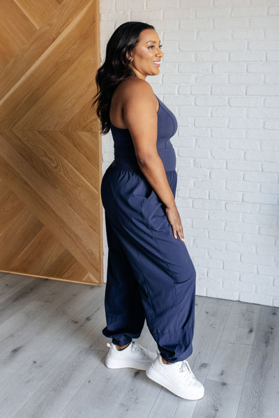 Raising Heart Rate Cut Out Jumpsuit in Navy - Ruby Rebellion