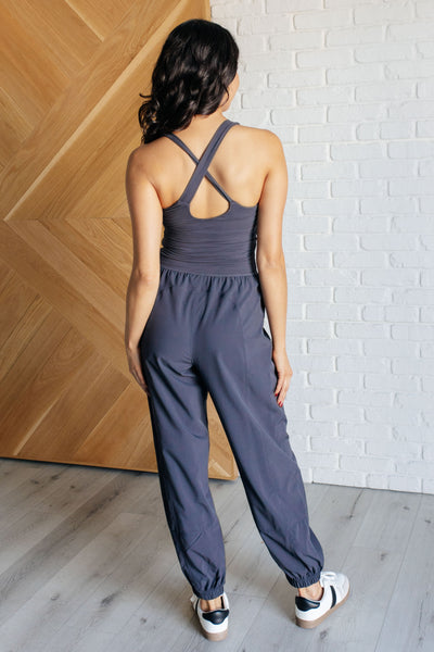 Raising Heart Rate Cutout Jumpsuit in Charcoal - Ruby Rebellion