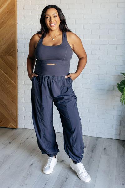 Raising Heart Rate Cutout Jumpsuit in Charcoal - Ruby Rebellion