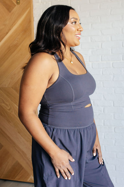 Raising Heart Rate Cutout Jumpsuit in Charcoal - Ruby Rebellion