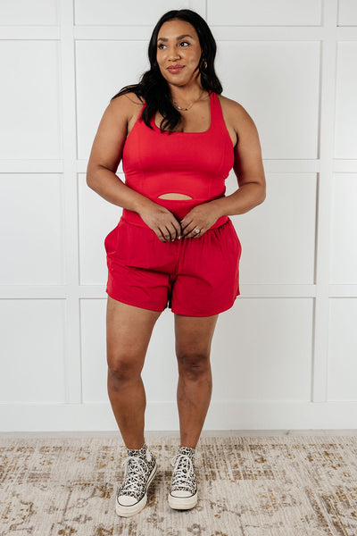Raising Heart Rate Cutout Runsie In True Red - Ruby Rebellion