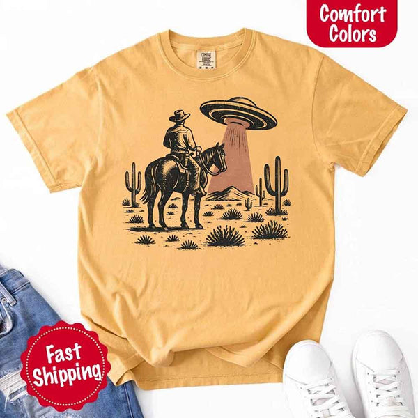 Retro UFO Cowboy Tee – Unisex Comfort Colors Shirt