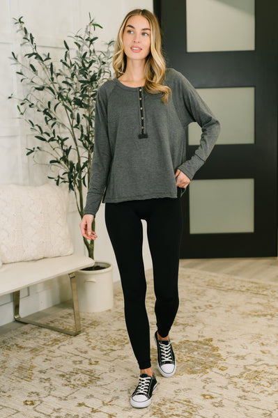 Rooftop View Raglan Sleeve Henley Top - Ruby Rebellion