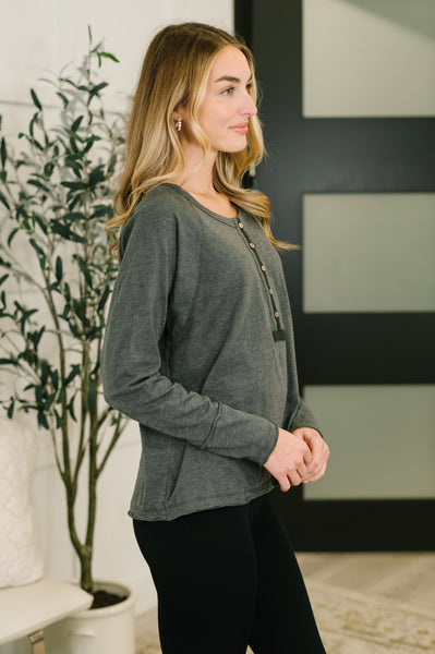 Rooftop View Raglan Sleeve Henley Top - Ruby Rebellion