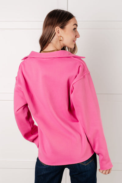 Same Ol' Situation Collared Pullover in Hot Pink - Ruby Rebellion