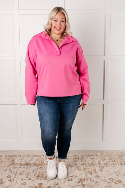 Same Ol' Situation Collared Pullover in Hot Pink - Ruby Rebellion