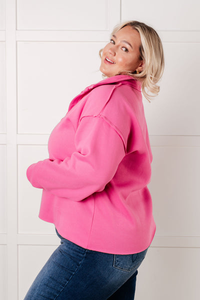 Same Ol' Situation Collared Pullover in Hot Pink - Ruby Rebellion