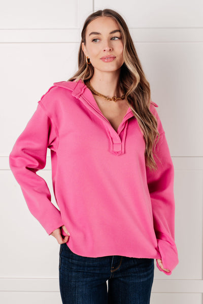Same Ol' Situation Collared Pullover in Hot Pink - Ruby Rebellion