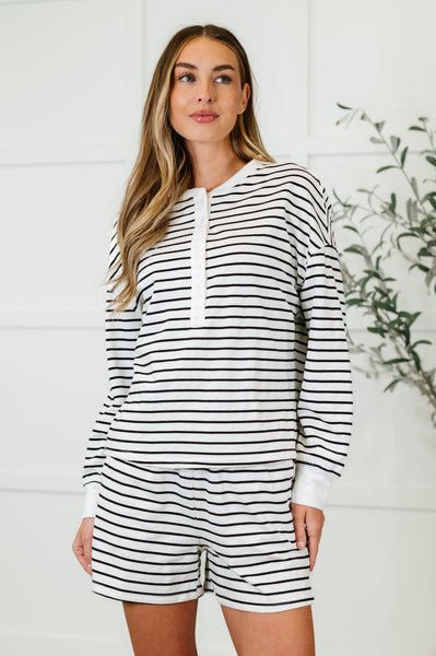 Situationally Sound Striped Long Sleeve Top and Shorts Set - Ruby Rebellion