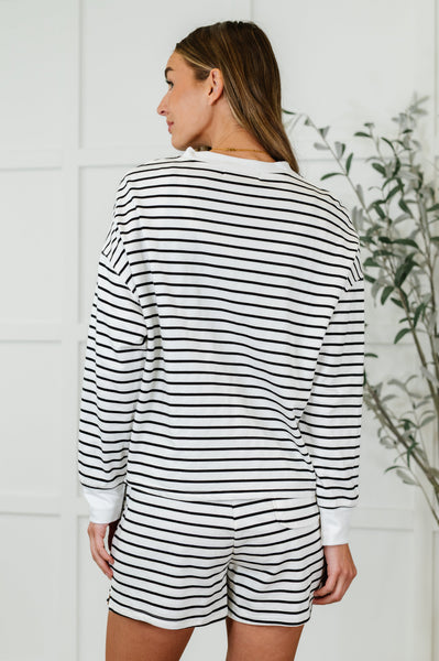 Situationally Sound Striped Long Sleeve Top and Shorts Set - Ruby Rebellion