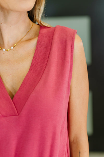 Sleeveless V-Neck Romper in Rose - Ruby Rebellion