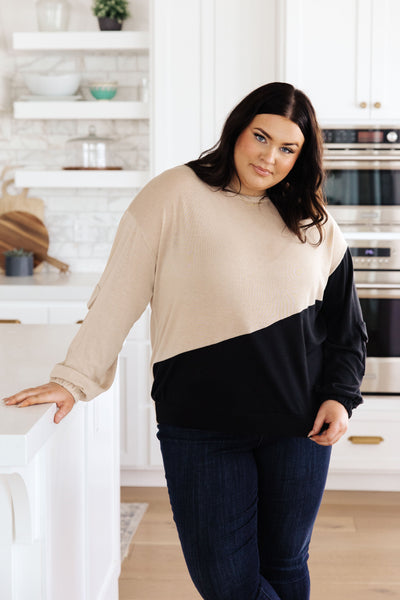Split Decision Color Block Cargo Sleeve Top - Ruby Rebellion