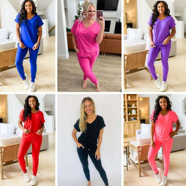 PREORDER: Krisie V-Neck Lounge Set in Six Colors - Ruby Rebellion