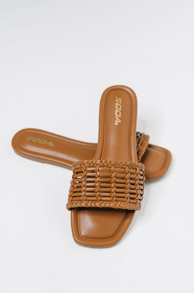 Stair Cognac Woven Slip On Sandals